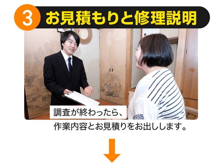 3.お見積もりと作業説明:調査が終わったら、作業内容とお見積りをお出しします。
